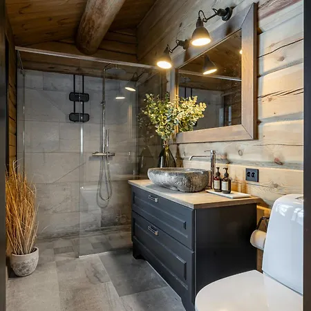 Modern Log With Hot Tub And Sauna